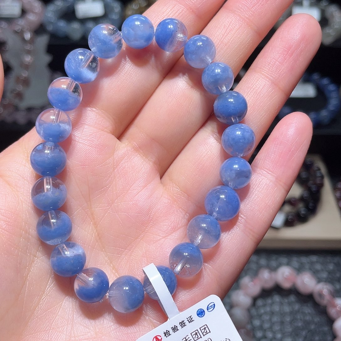 水晶手链未镶嵌蓝团团手链，晶体通透