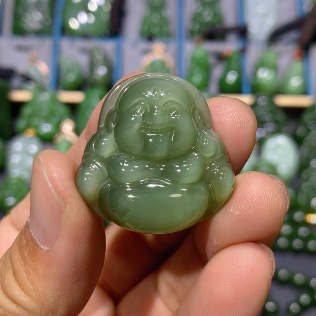 【闪购商品】和田玉吊坠(不含链)未镶嵌粉青猫眼佛公 30/10