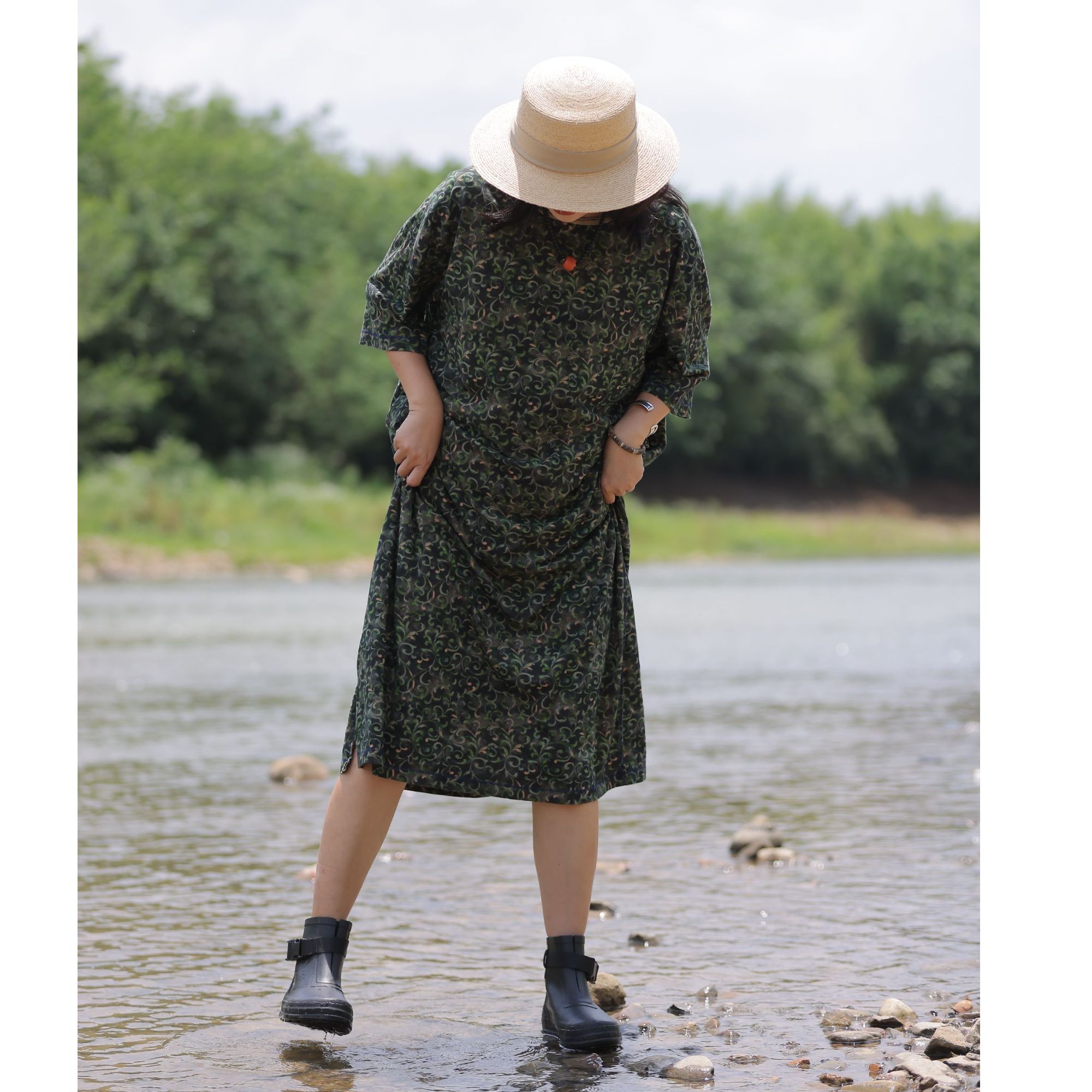 西子分享 7133 古蘭木 印花 夏季 中长款【连衣裙】