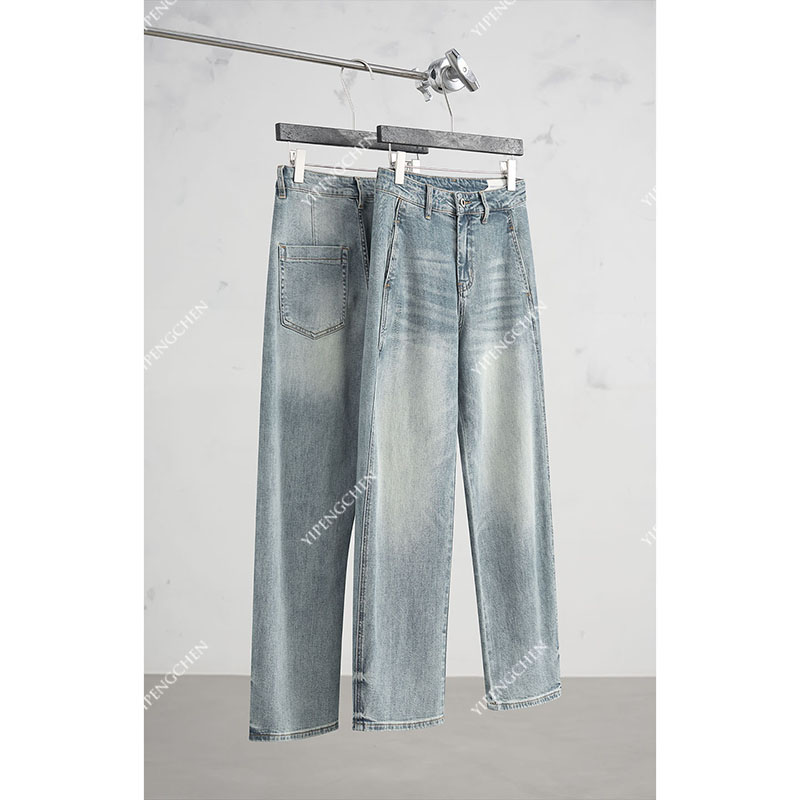 【微弯刀直筒】25秋季新品显瘦显腿直猫须水洗蓝色宽松直筒牛仔裤男