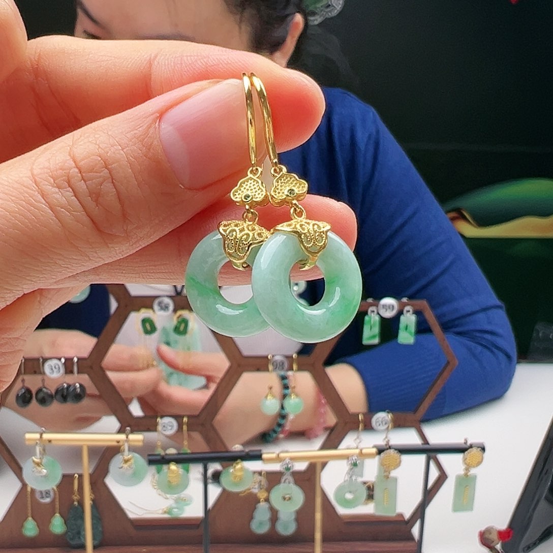 翡翠耳饰银S925镶嵌天然翡翠