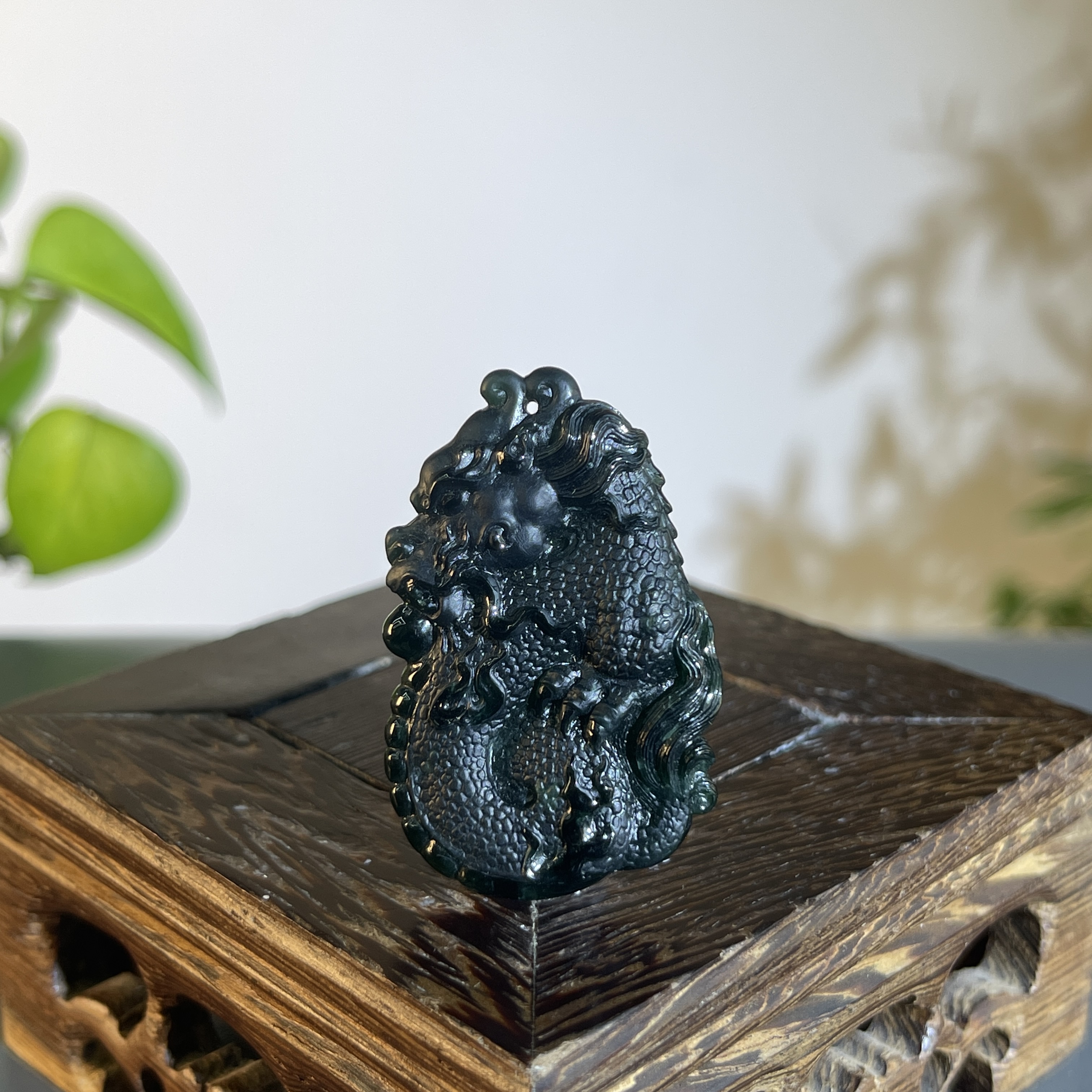 JXW14-147 黑色天然翡翠A货 黑-龙牌