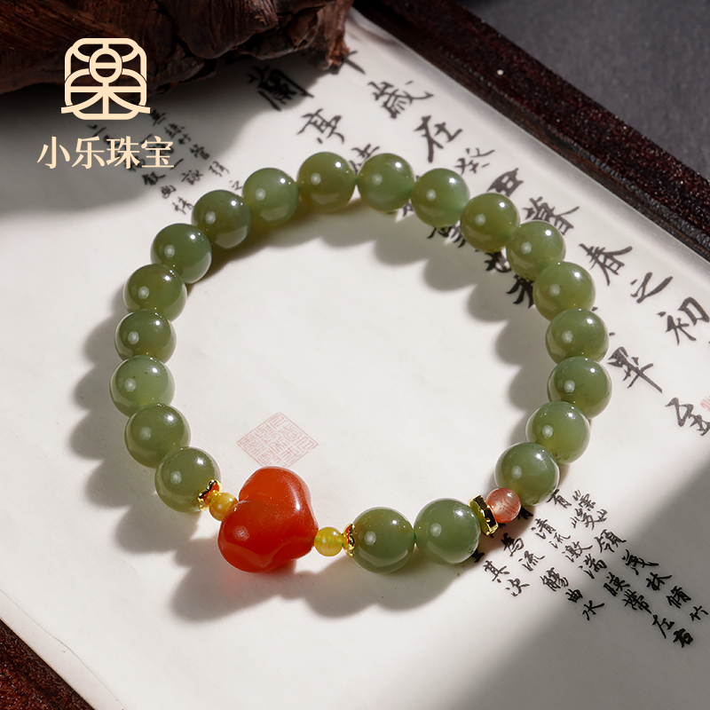 设计款单圈显白和田玉玛瑙小心女式手链多样性发一-10429