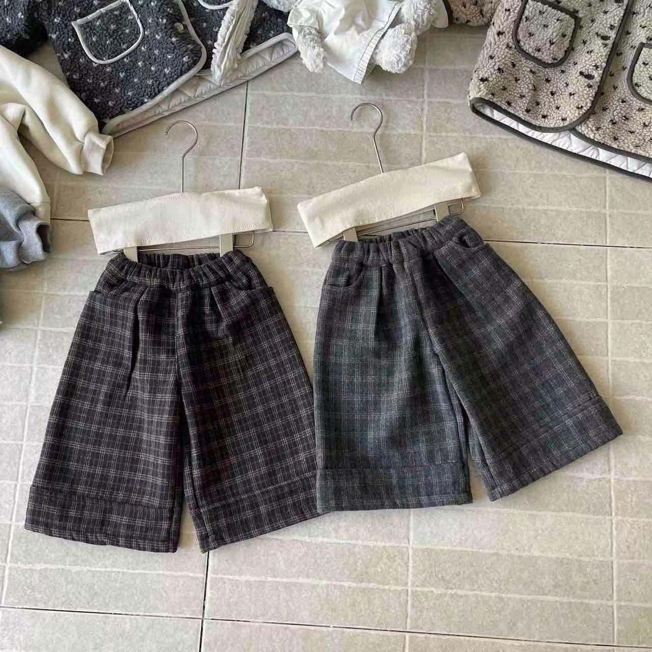 AF17~茶小安·25冬~格子阔腿八分裤X53101（童装汉服）灰色