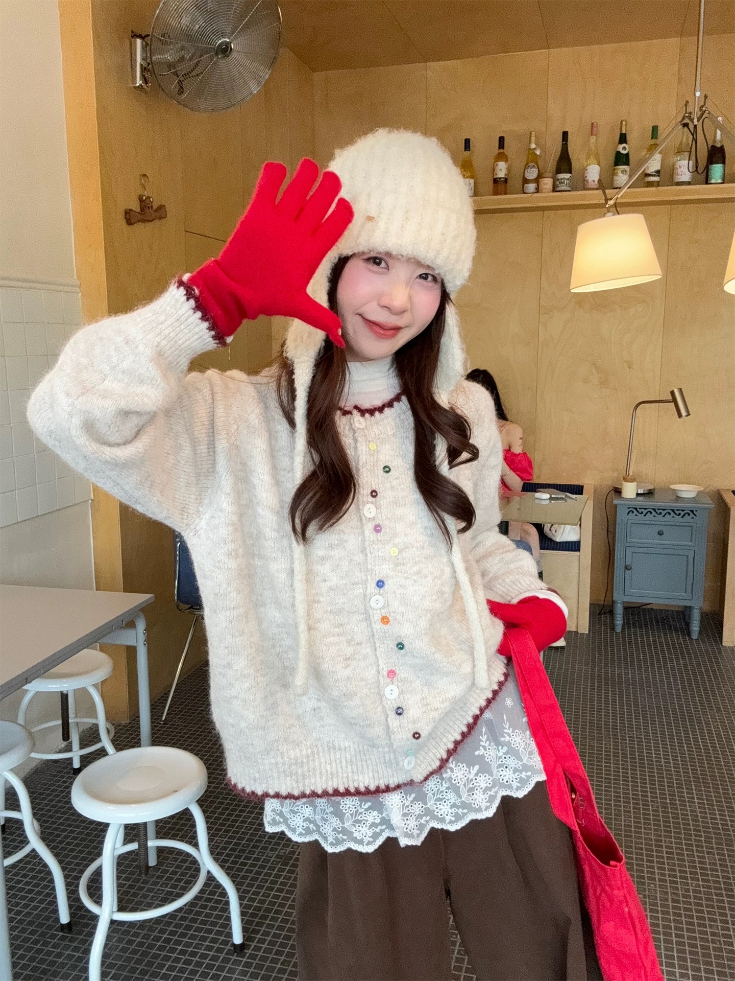 韩系小众设计感2025初秋穿搭圆领日常外套宽松长袖女针织开衫毛衣
