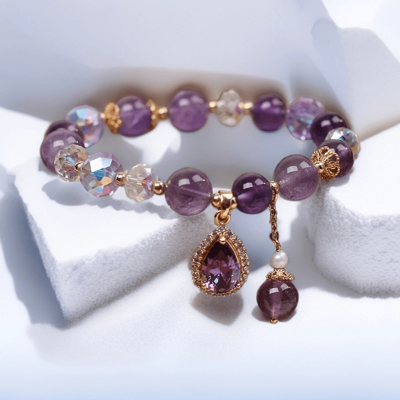 紫色串珠水晶手链旺夫单圈设计九紫离火紫气东来手串