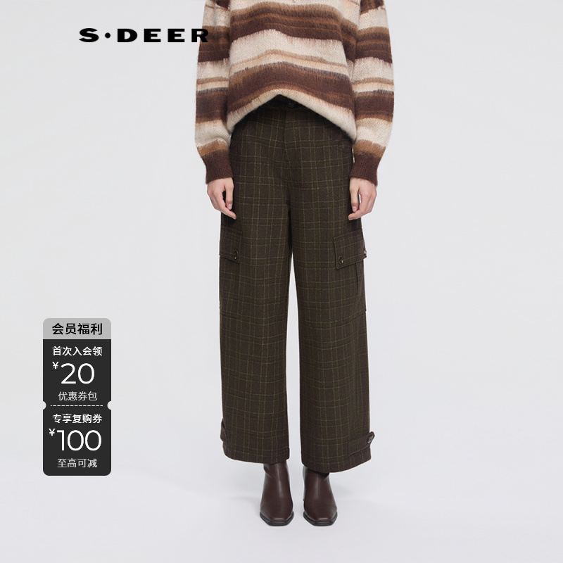圣迪奥【暮隐之境】冬季新款休闲复古文艺格纹长裤S254Z0807