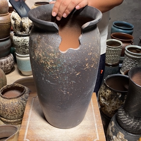 紫砂花盆口22高度41缺口