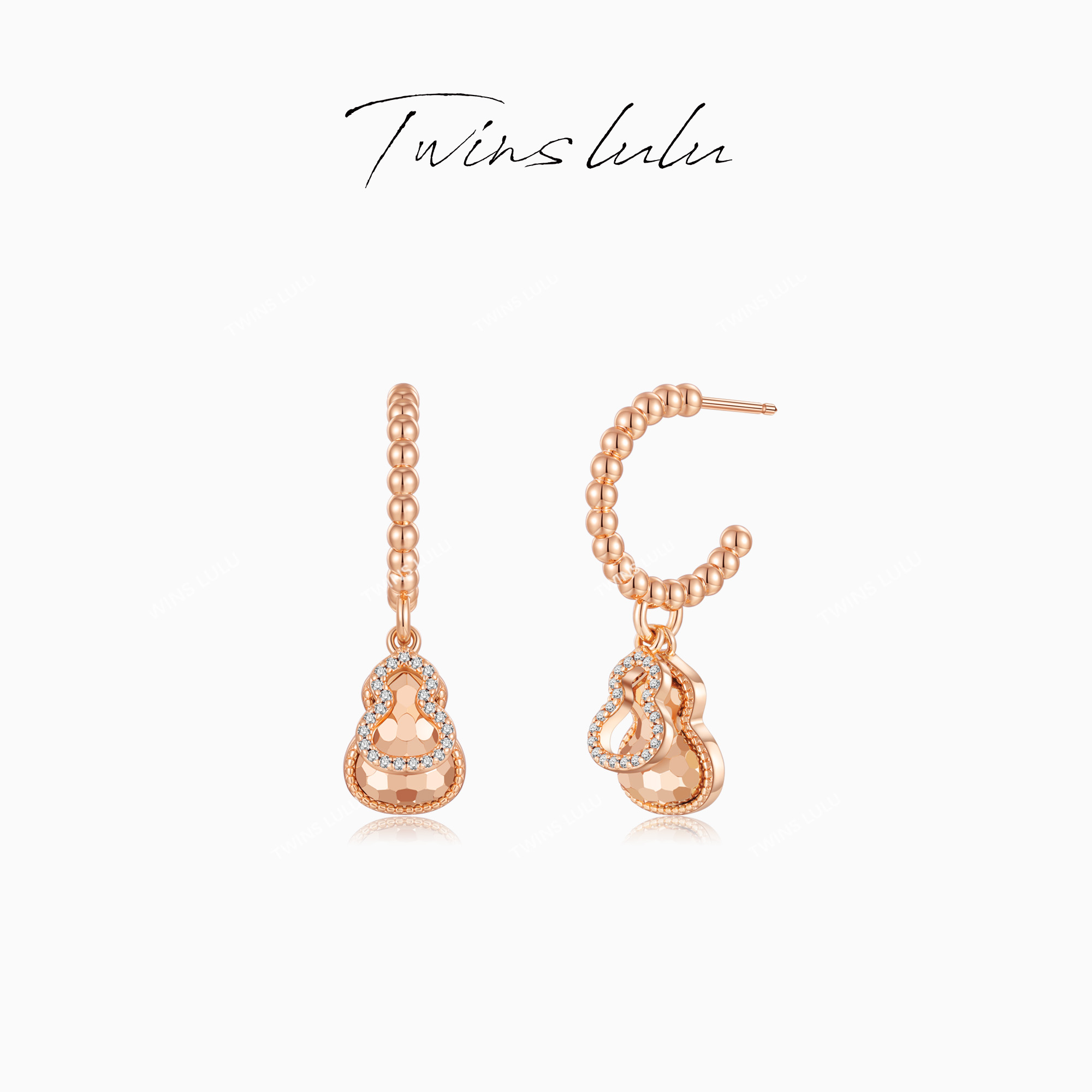 TWINS LULU镀K金新年款时尚贵气感福生珠福禄葫芦耳环TSL2418商品图