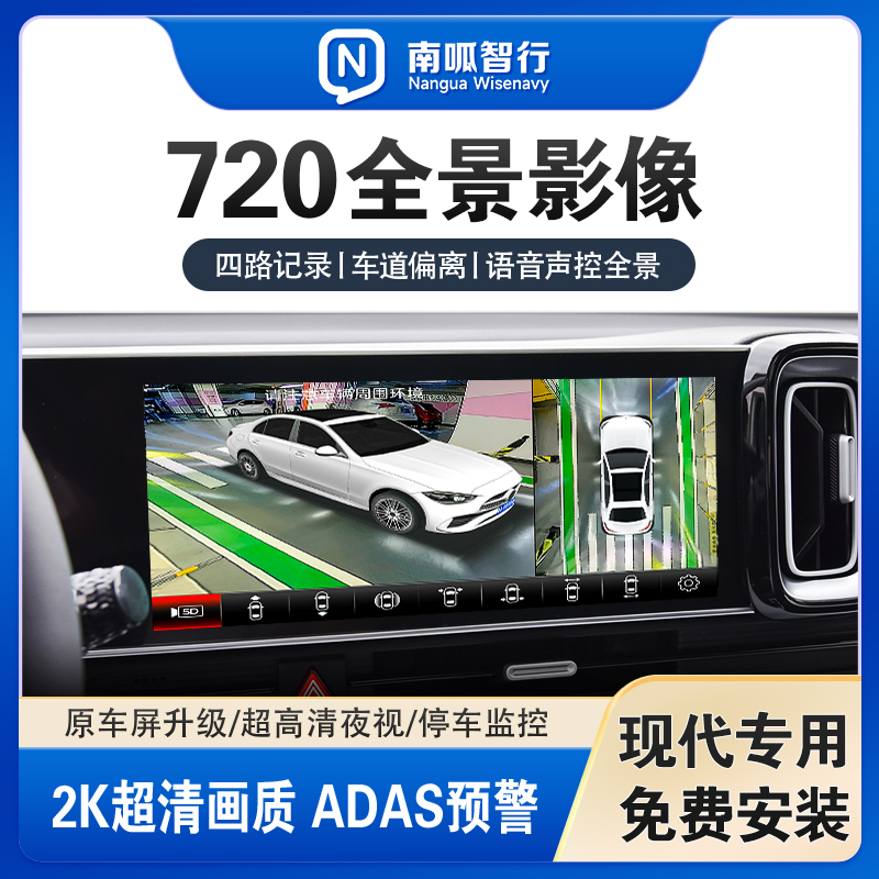 适用现代车全景影像原车屏升级720全景四路记录仪高清倒车影像