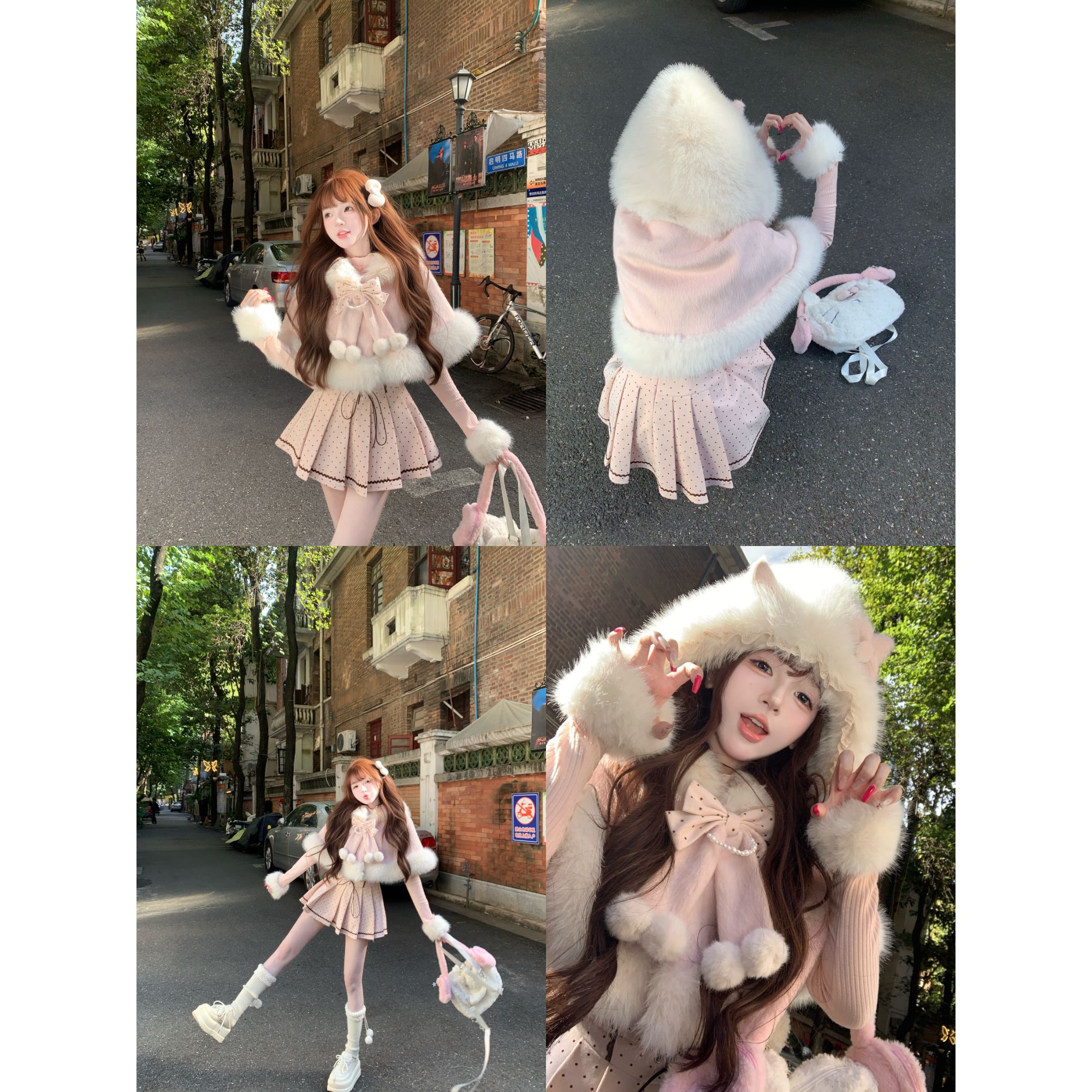  奶糖K**T 冬季限定氛围时尚套装连衣裙斗篷 R7124-1V