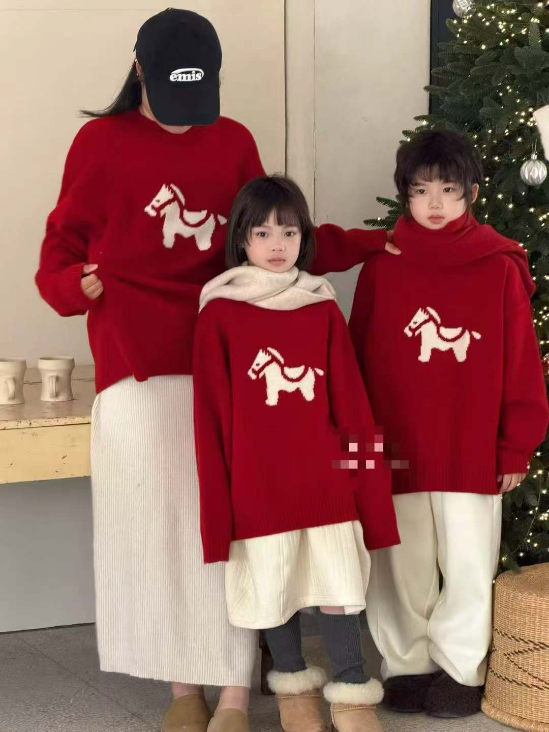 韩版针织衫童装亲子装加厚本命年毛衣亲子装网红虎年秋冬