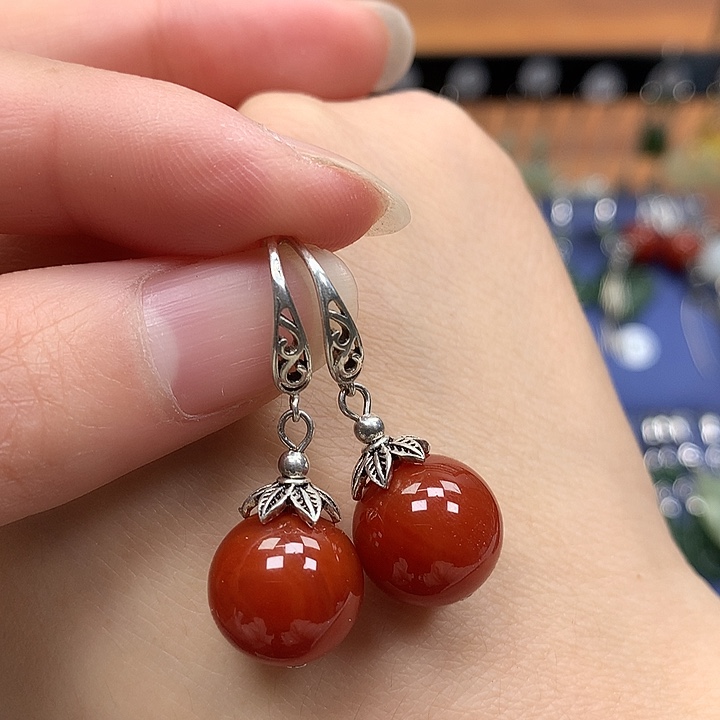 玛瑙/玉髓银S925镶嵌耳环12左右