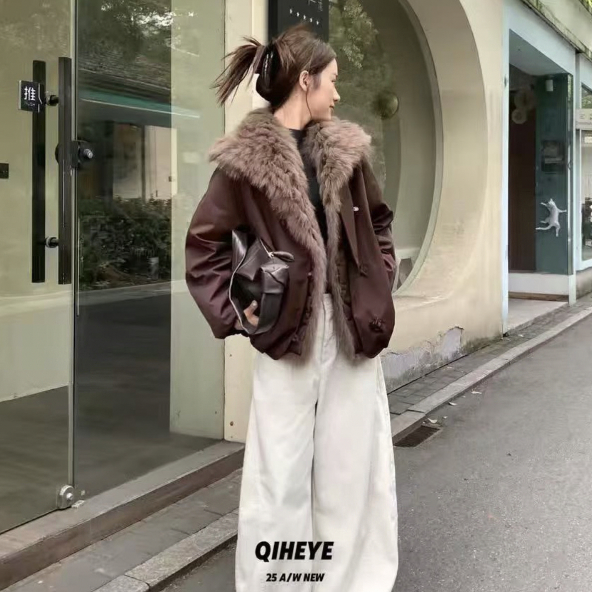 新款狐狸毛领派克服 女款 休闲时尚保暖001