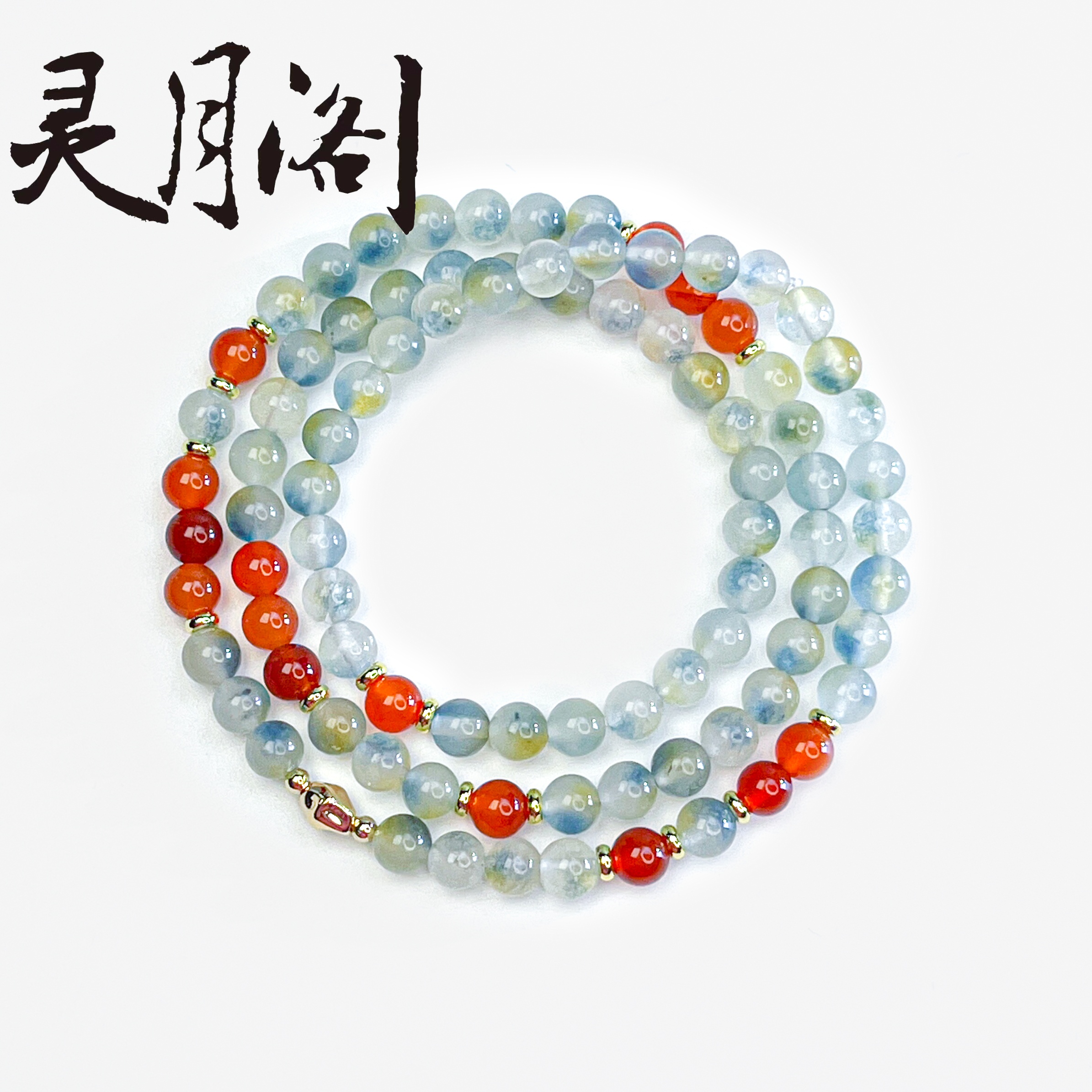 飘花玛瑙圆珠雾丹三圈6mm FYS-C184