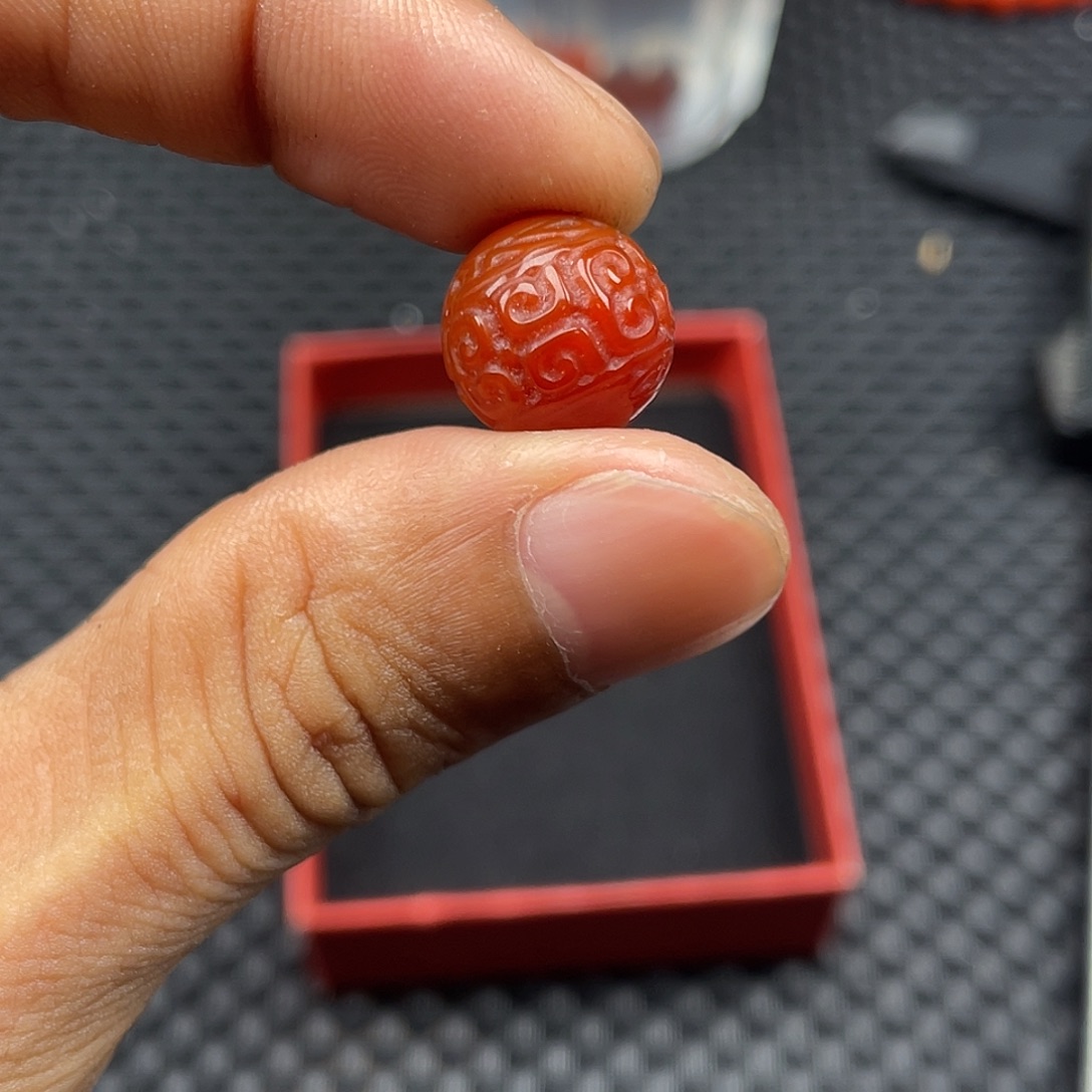 南红玛瑙未镶嵌瓦西柿子红回纹珠卡13一颗