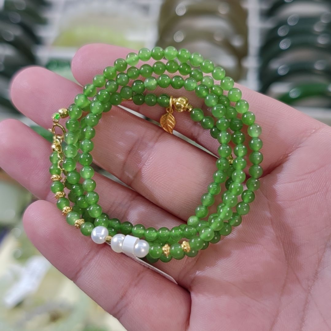 蒲***风和田玉未镶嵌手链卡4碧玉苹果绿毛衣链×1