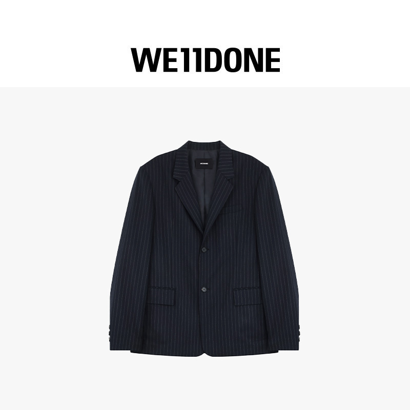【25秋冬新品】WE11DONE海军蓝女式双扣竖条纹西装外套25-036