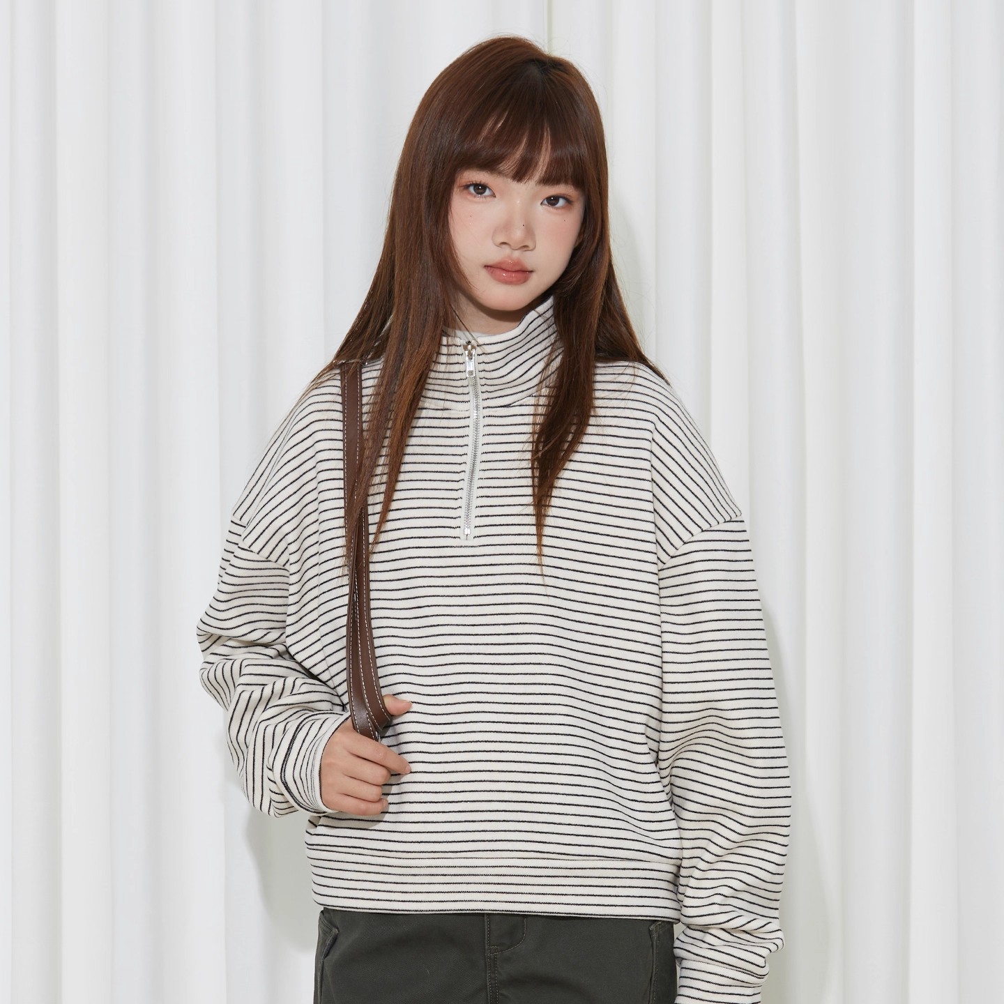 小女森女童冬装加绒卫衣儿童长袖条纹常规立领半拉链中大童上衣潮