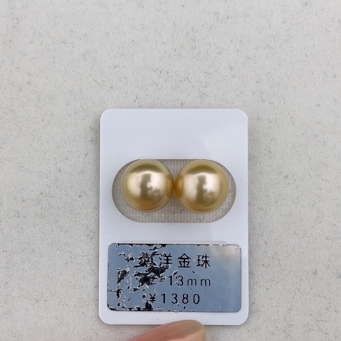 定制海水珍珠未镶嵌裸珠近圆茶金对珠12mm