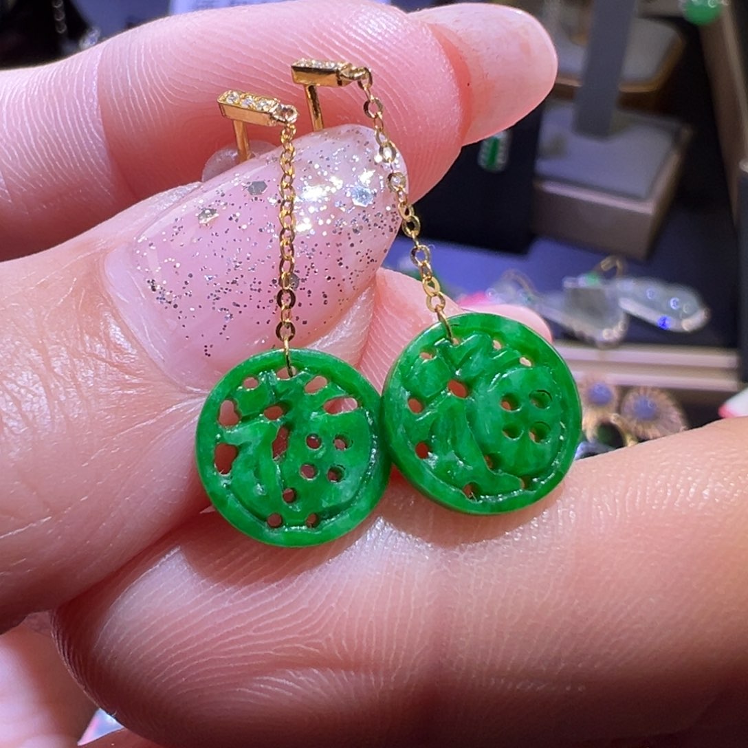 翡翠颈饰18K金镶嵌耳环