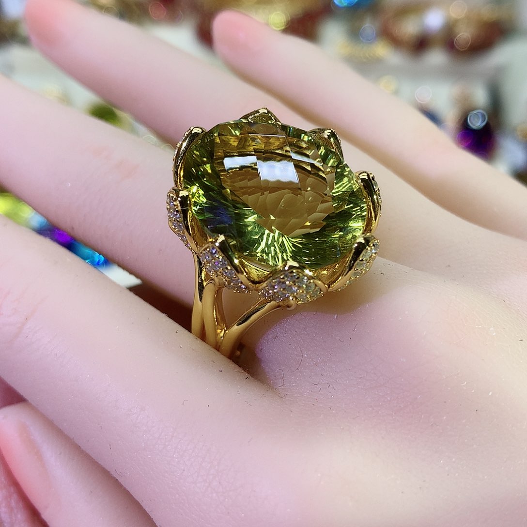 黄晶戒指银S925镀金镶嵌