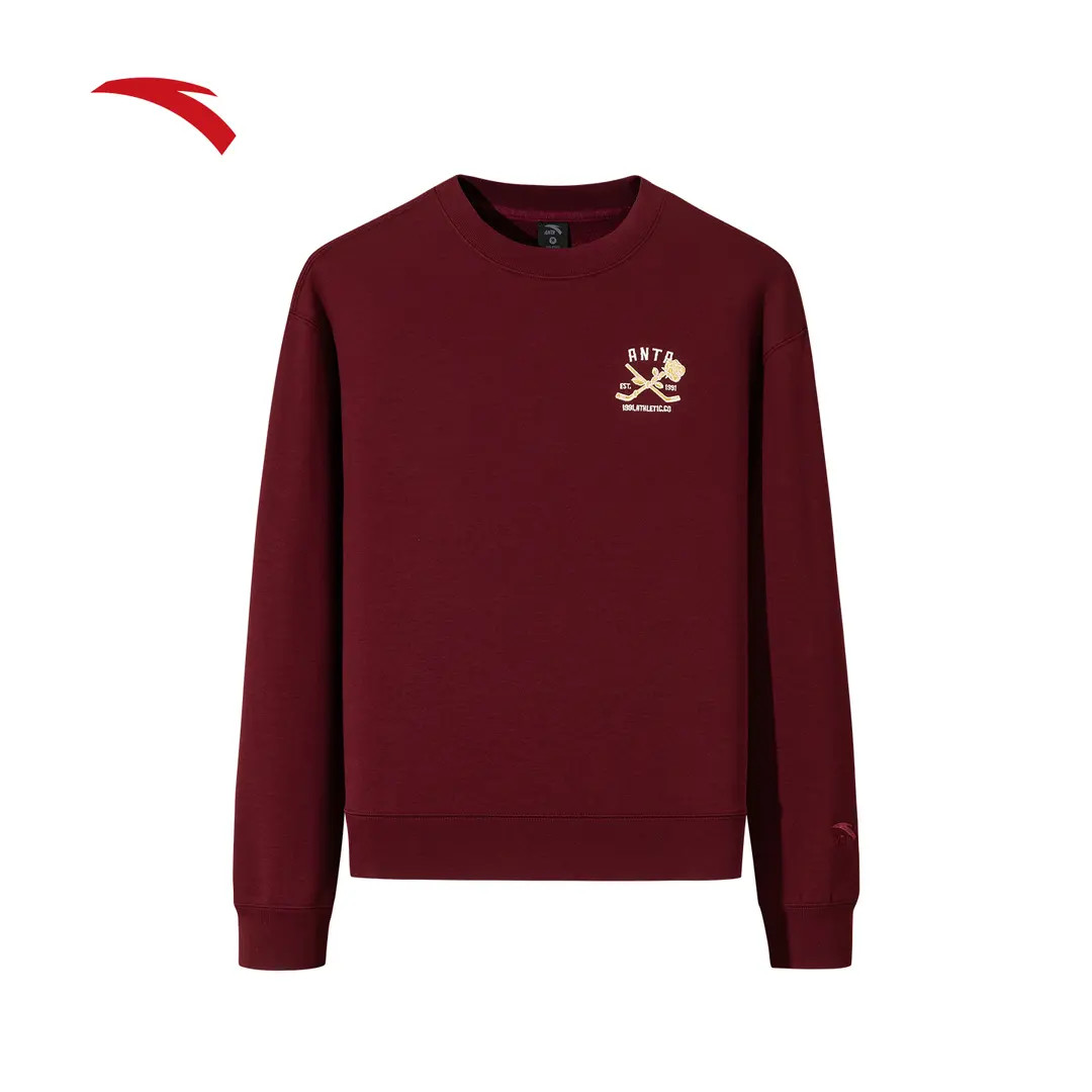 安踏落肩运动卫衣女冬季新款宽松圆领加绒休闲长袖上衣162548704N