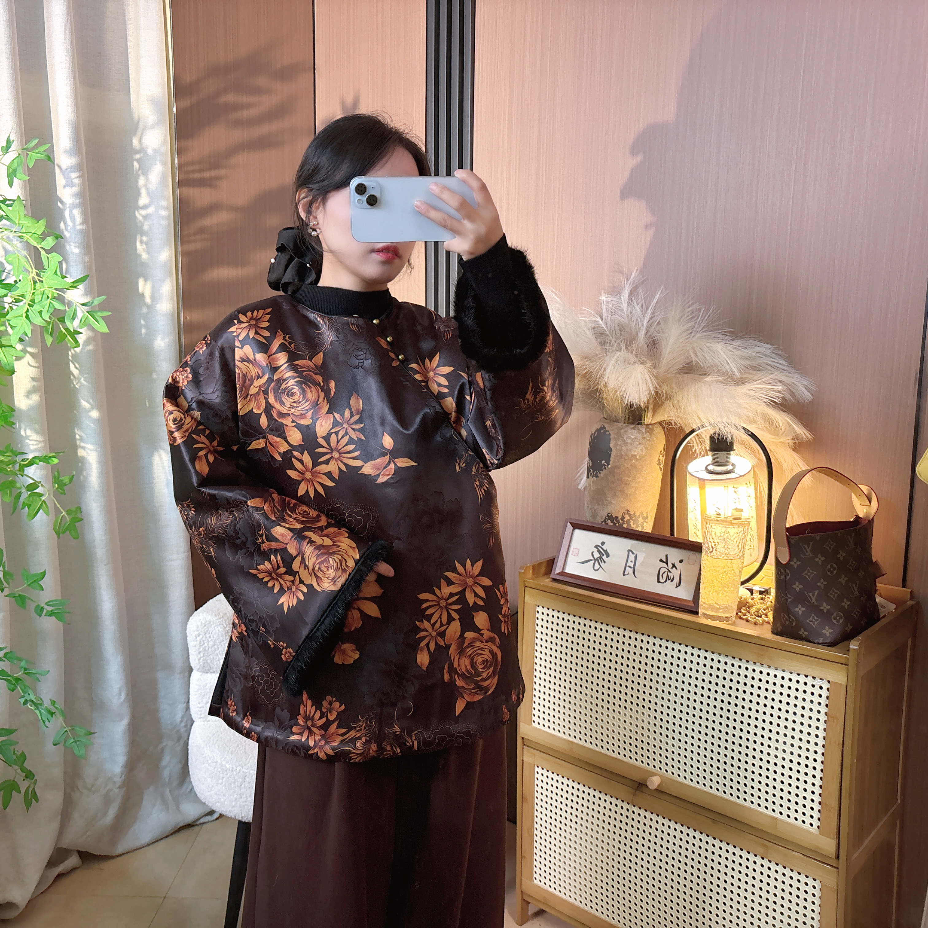 【玉叶】新中式秋冬水貂毛蚕丝夹棉加厚上衣新中式国风太太服