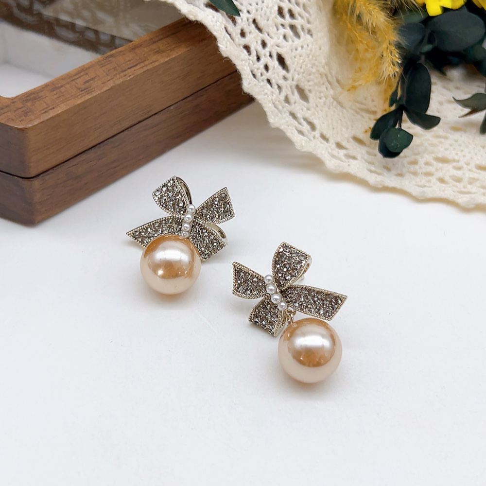 铜合金仿珍珠耳饰 银针 03040 好啊商店 蝴蝶结咖珠耳钉