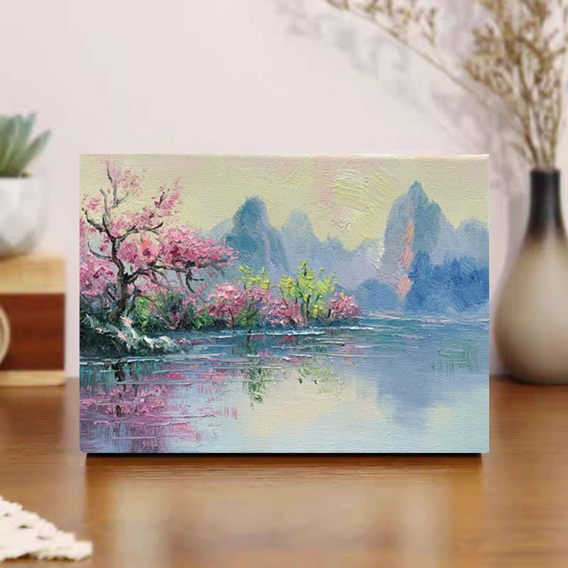 《湖畔花影》20*30含内框无外框，刘春建原创手绘油画肌理装饰画挂画