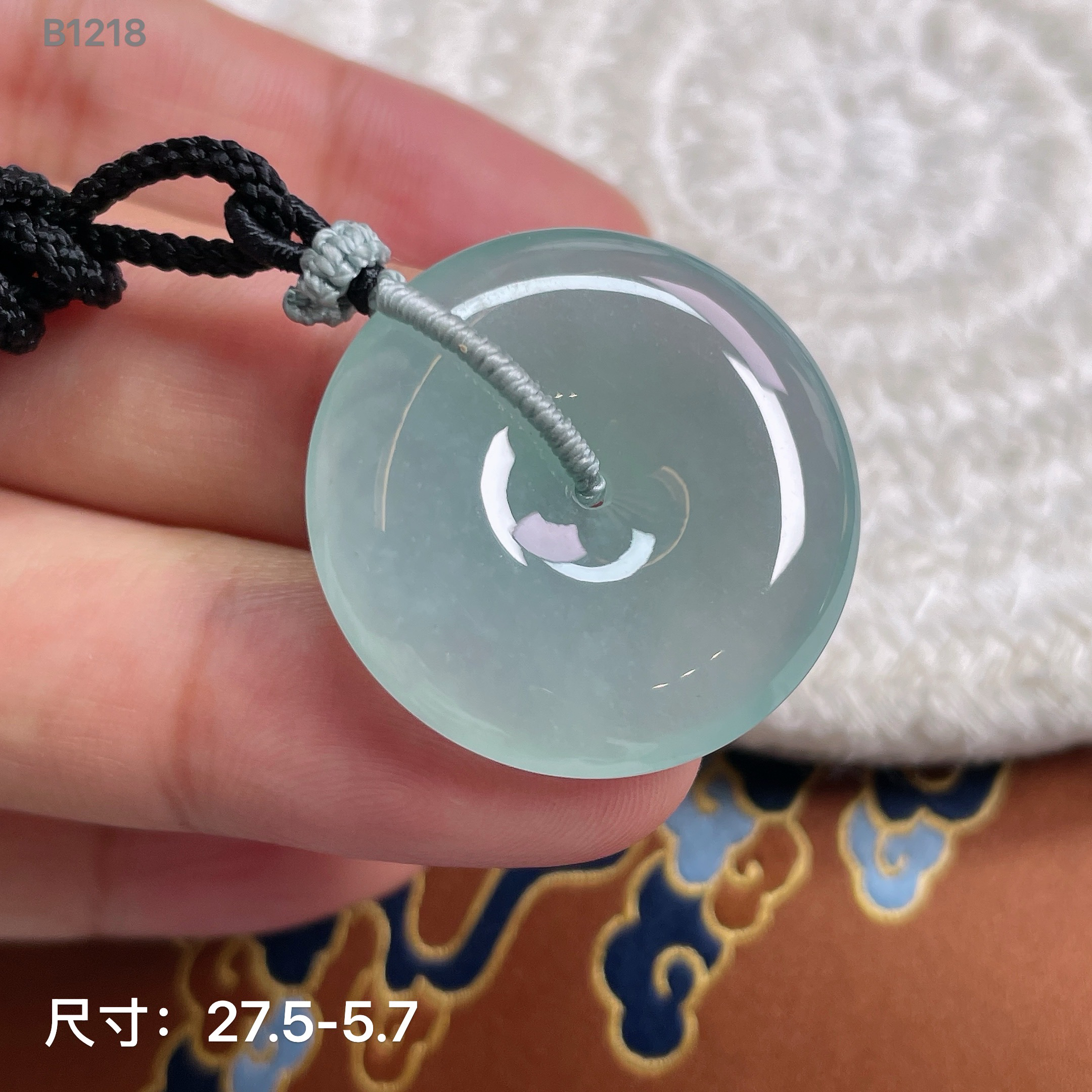 冰种天空蓝缅甸翡翠平安扣吊坠项链挂件