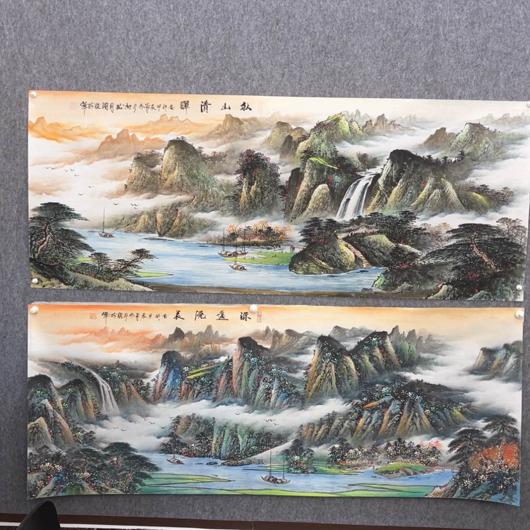 国画六尺源远流长山水画芯一幅