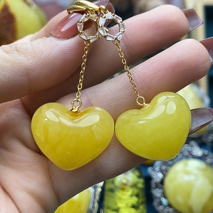琥珀耳饰银S925镶嵌耳环