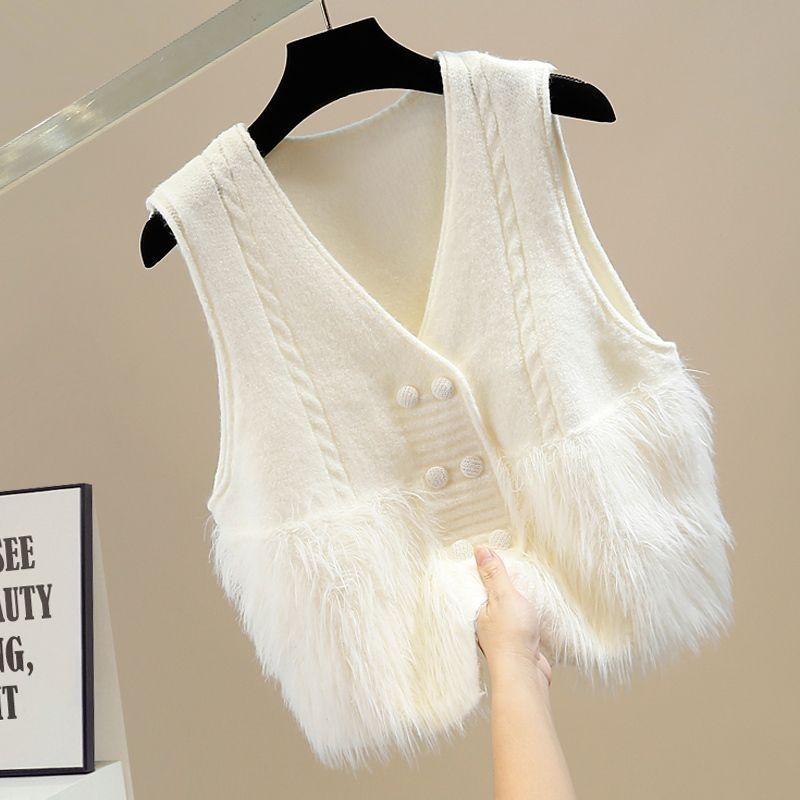 短款百搭小香风双排扣外搭马夹外穿宽松女装EE女士秋冬无袖