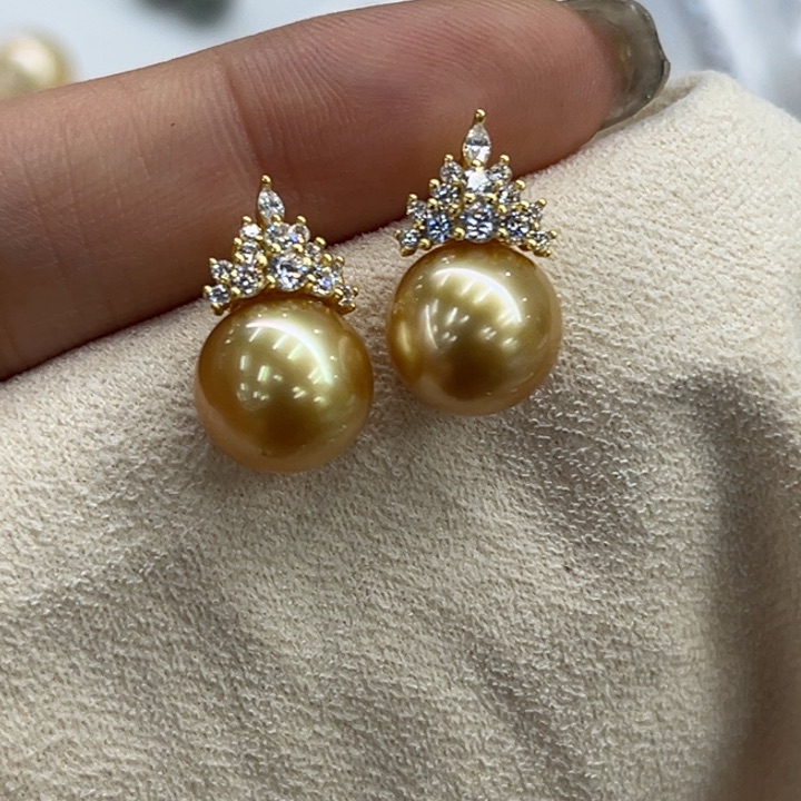 银S925镶嵌耳饰海水珍珠10-11mm