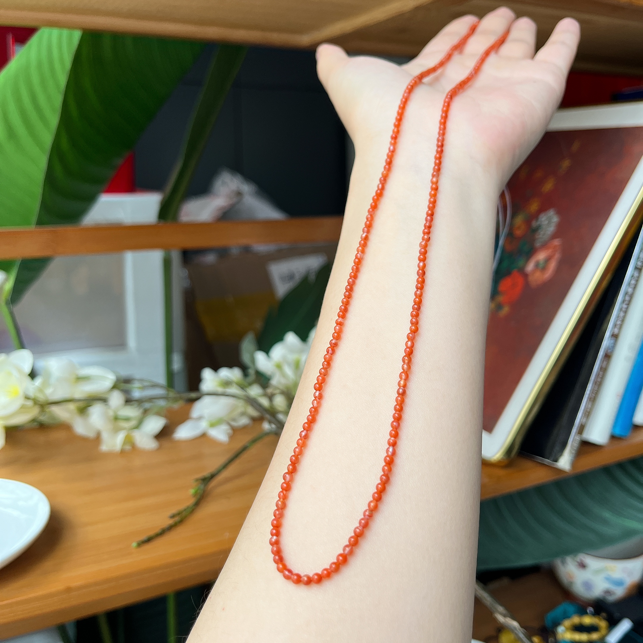 【珠宝厂长】约2-3mm瓦西料火焰纹南红多圈小米链约68cm