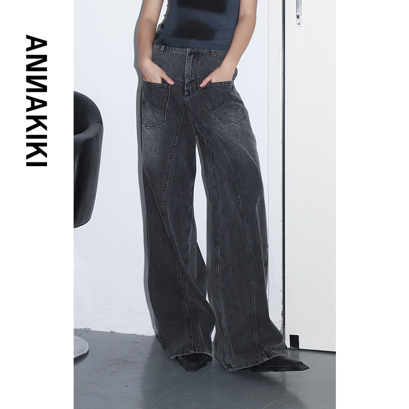 【AUNISEX专属】ANNAKIKI 立体分割宽松牛仔裤 3E2B1233H604