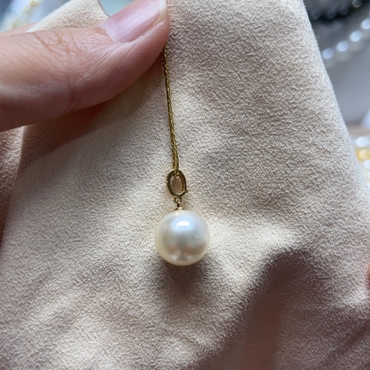海水珍珠漏金珠干枯万能扣吊坠11-12mm18K金镶嵌