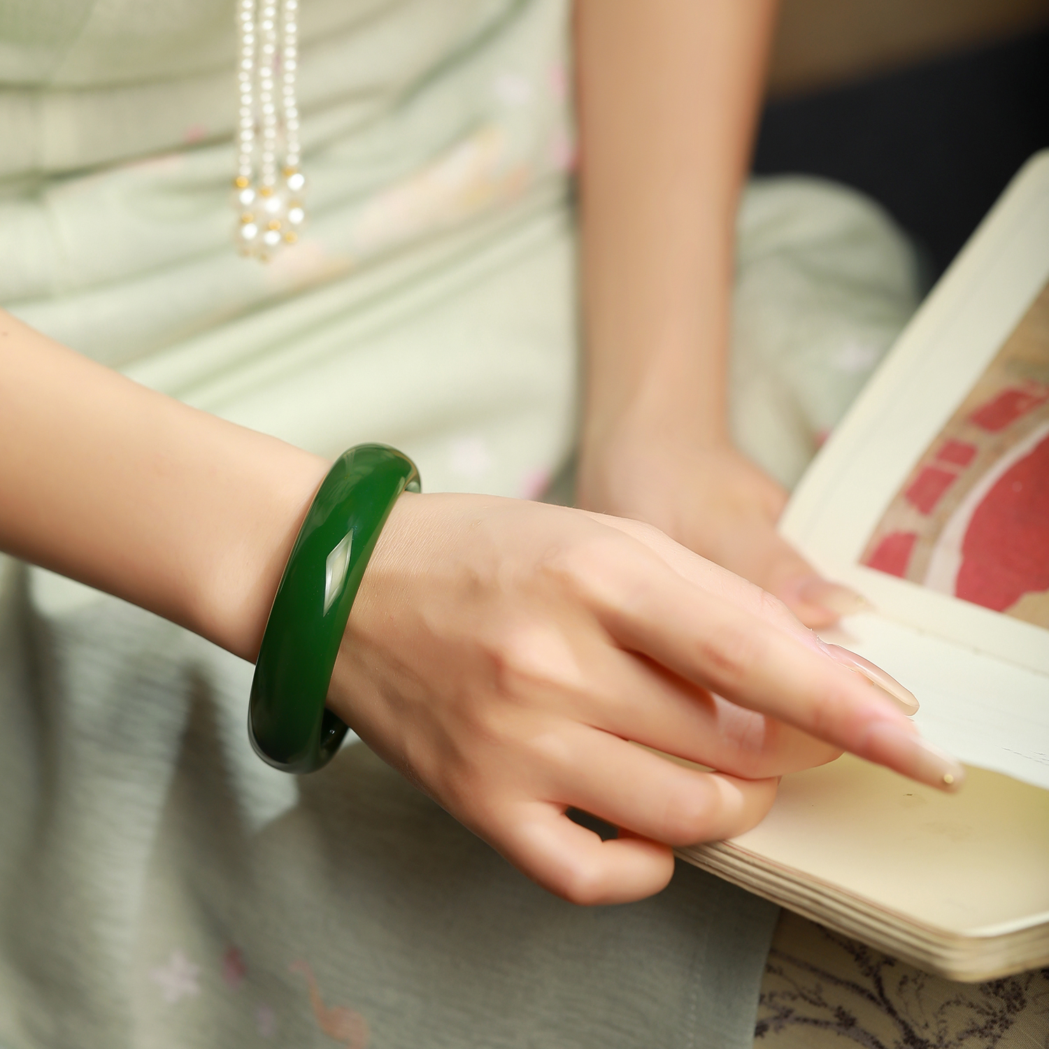 【38女神节礼盒款】色标级菠菜绿色平安镯礼物送妈妈送女友老婆