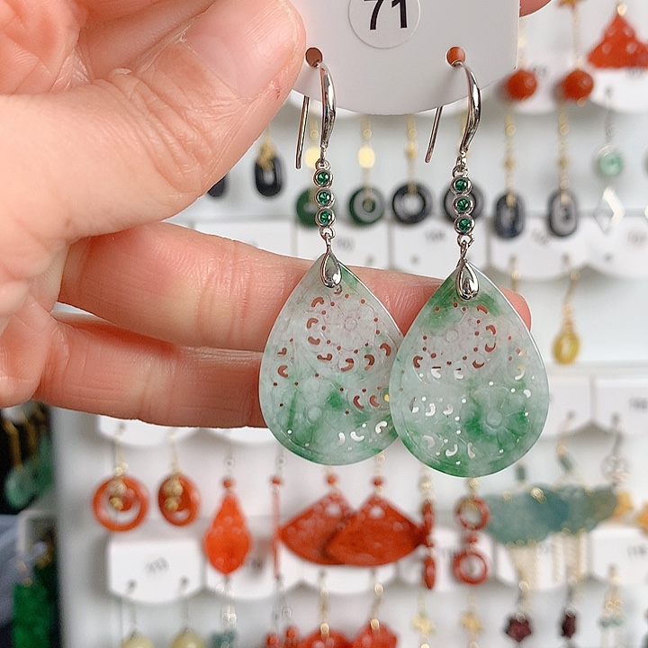 翡翠耳饰银S925镶嵌翡翠