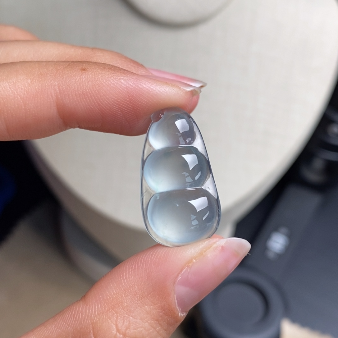 翡翠未镶嵌颈饰高冰玻蓝钢清冷冰透水润起光四季豆25.2/13.6/5.1