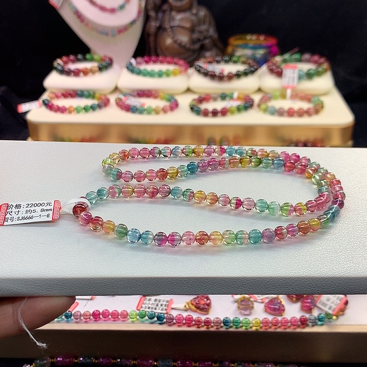 西瓜碧玺手链未镶嵌西瓜手串5.8mm