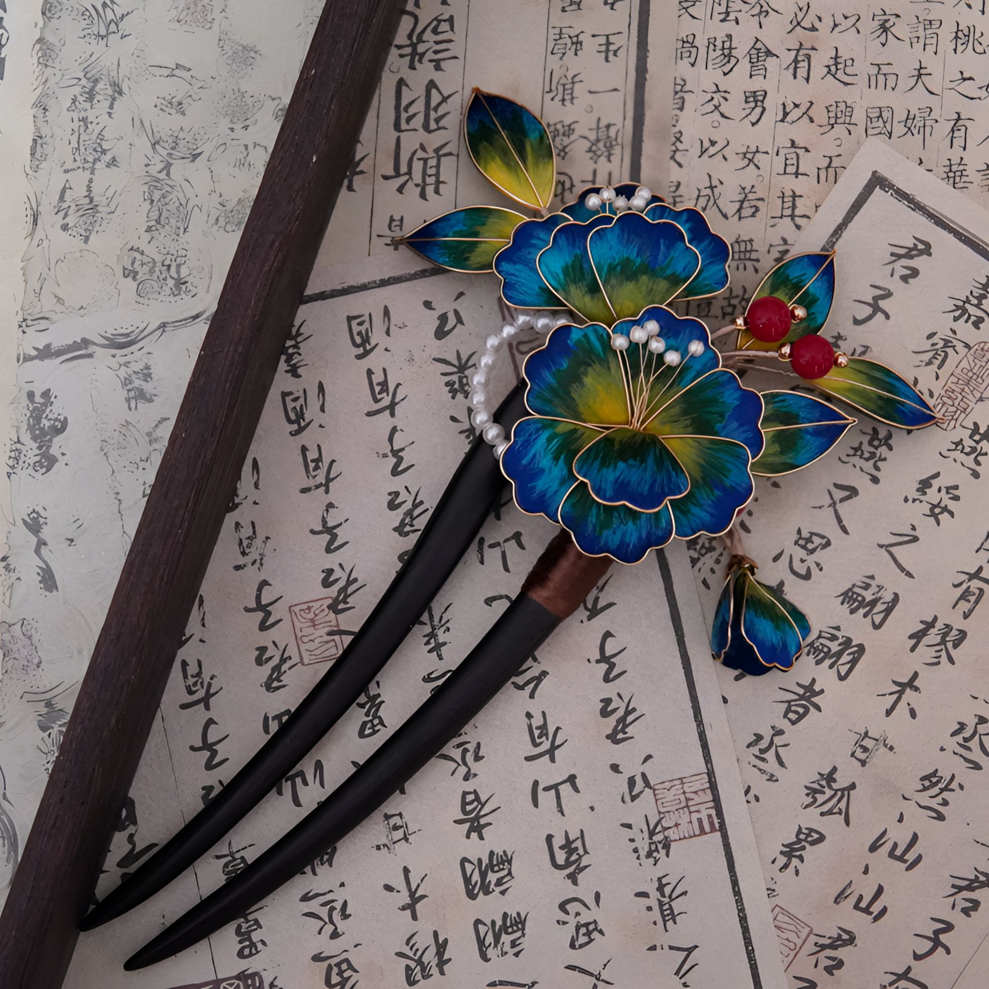 非遗绒花牡丹花掐丝绒花发钗蚕丝线手工制作