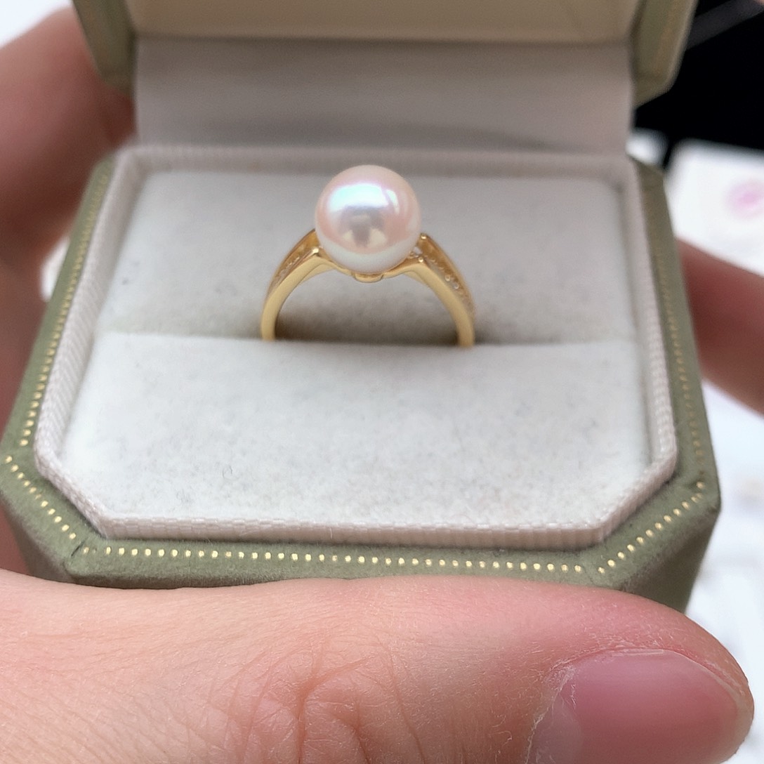 海水珍珠8.5-9mm ak戒指银S925镶嵌