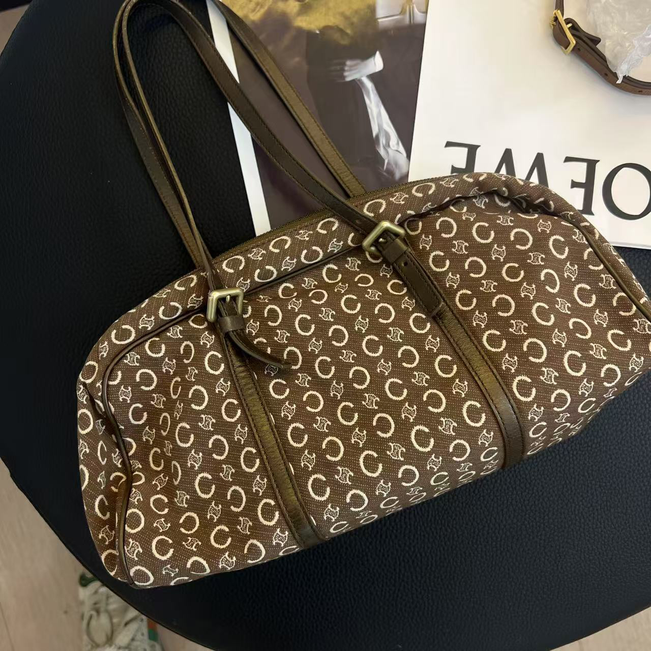 95新 Celine/思琳 大麦中古/celine中古棕色保龄球/单肩包