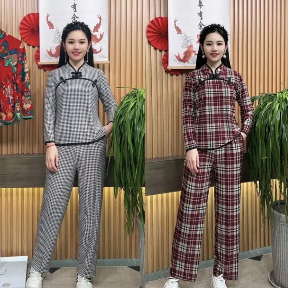 春夏新款长袖复古减龄民族风洋气两件套 休闲显瘦上衣裤子两件套