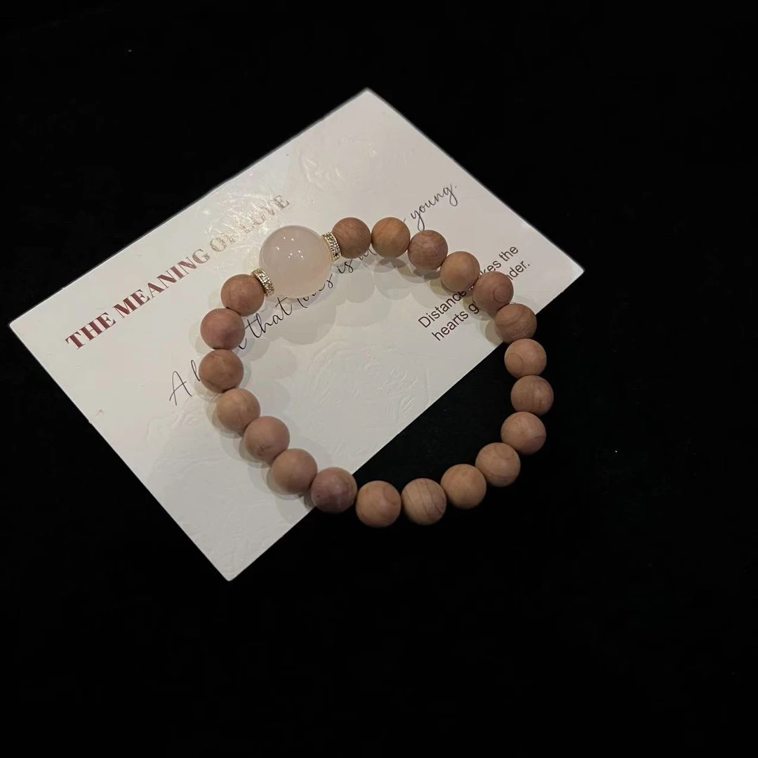 F682 血柏木+顶珠西柚粉设计款手串 多样性发一