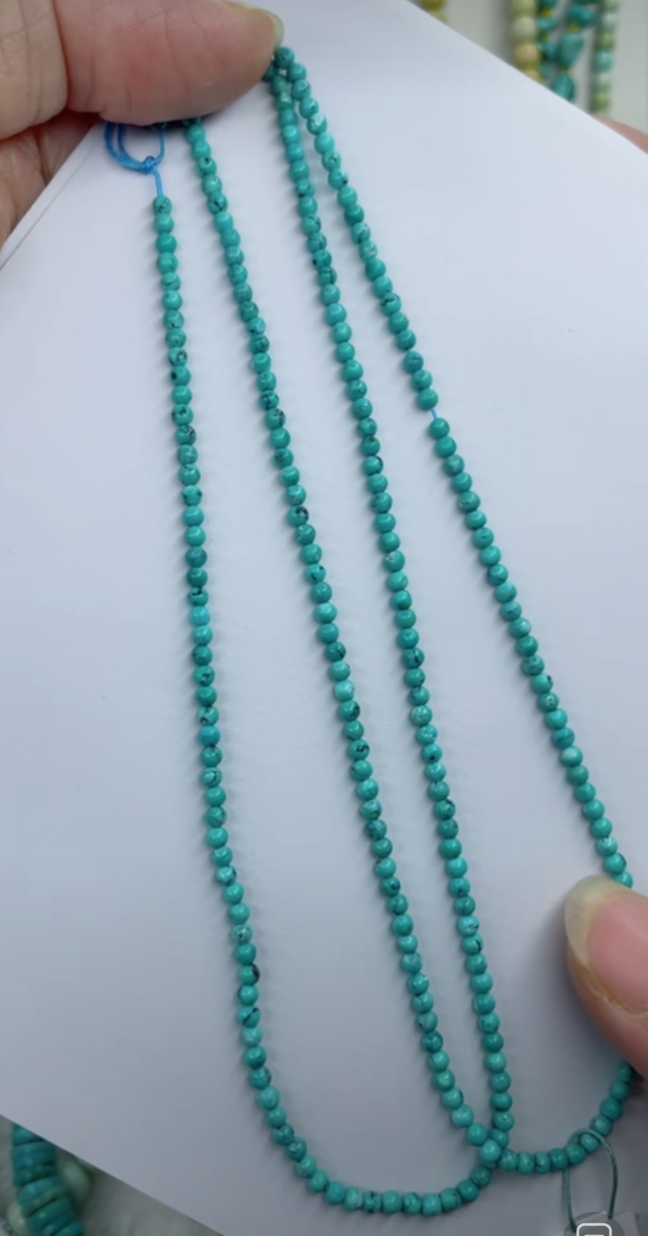 天然原矿绿松石米珠链卡2+