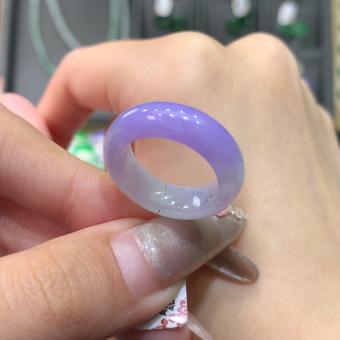 翡翠戒指未镶嵌12-13粉紫