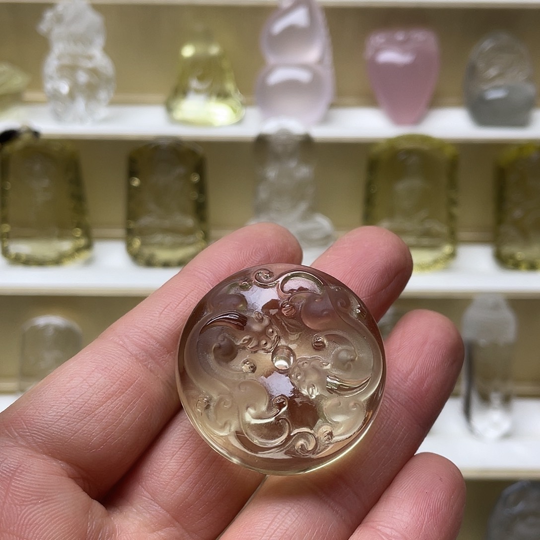 颈饰水晶未镶嵌黄水晶双龙平安扣吊坠